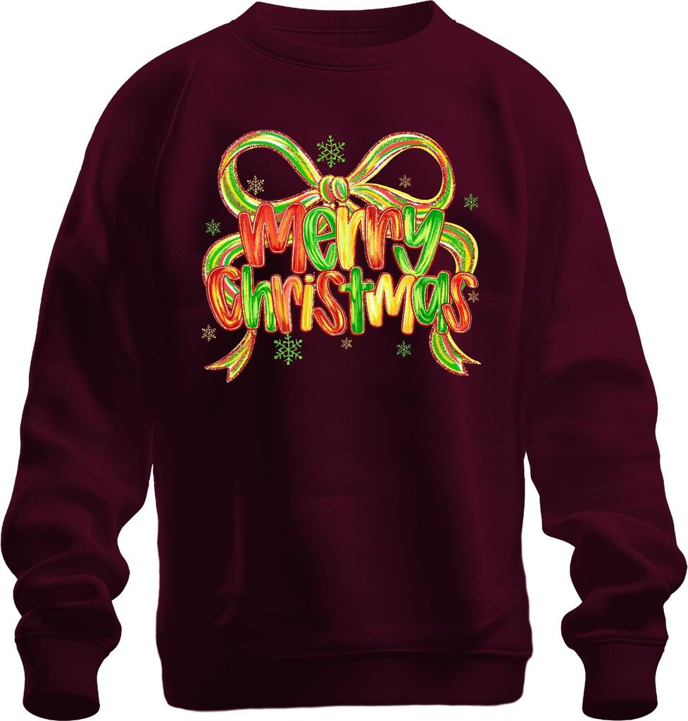 Merry Christmas glitzer schleife schneeflocke festlich Geschenk Uni Sweatshirt Pullover, Burgundy, 3XL