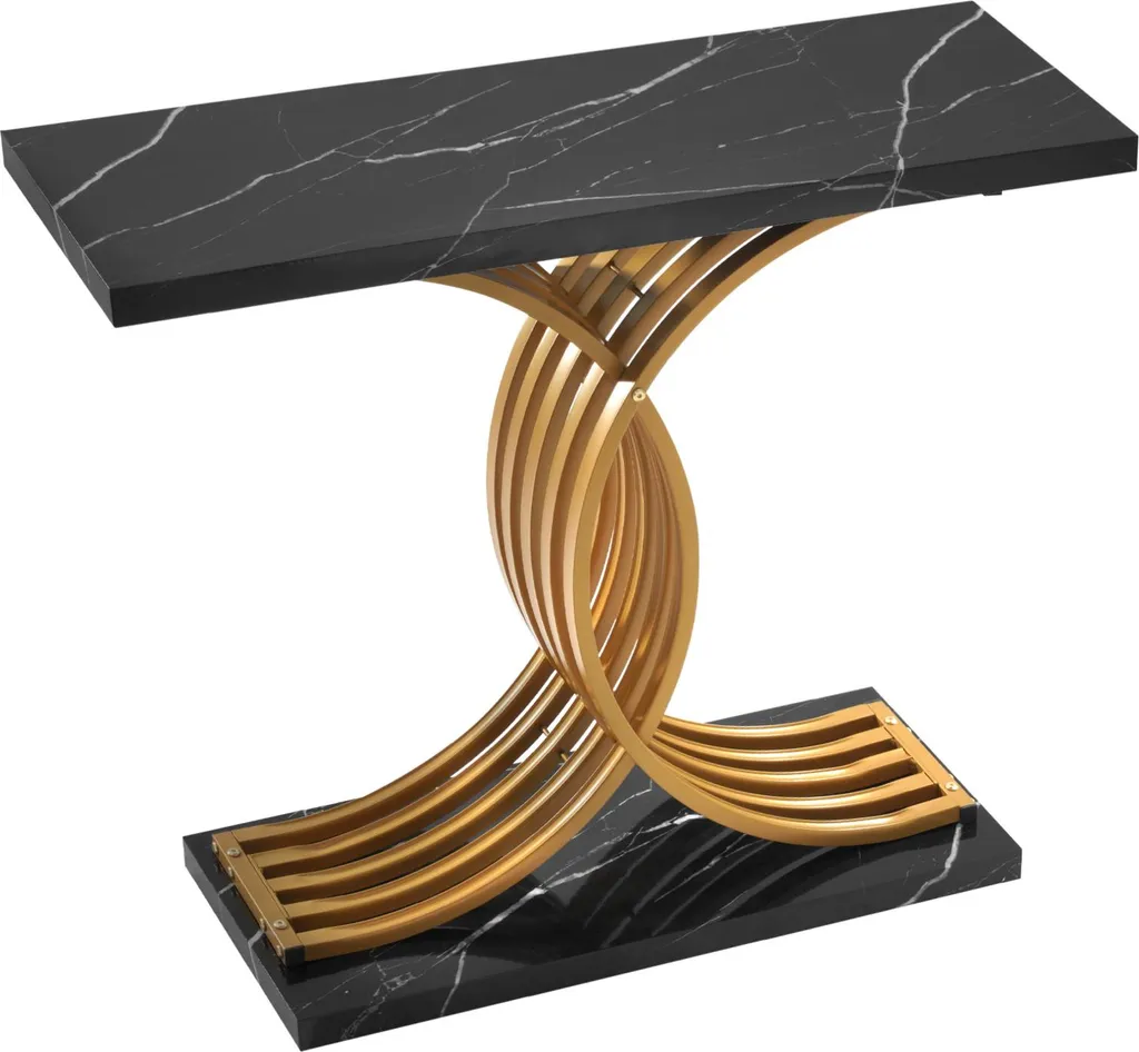 SucceBuy Table Console Entrée 100x30x81 cm en MDF et Acier Doré