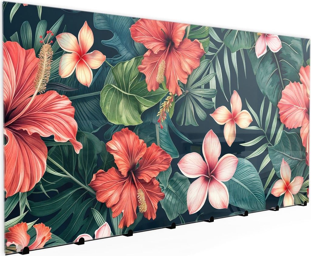 Wandgarderobe mit Magnetwand & Memoboard aus Glas Tropenblumen