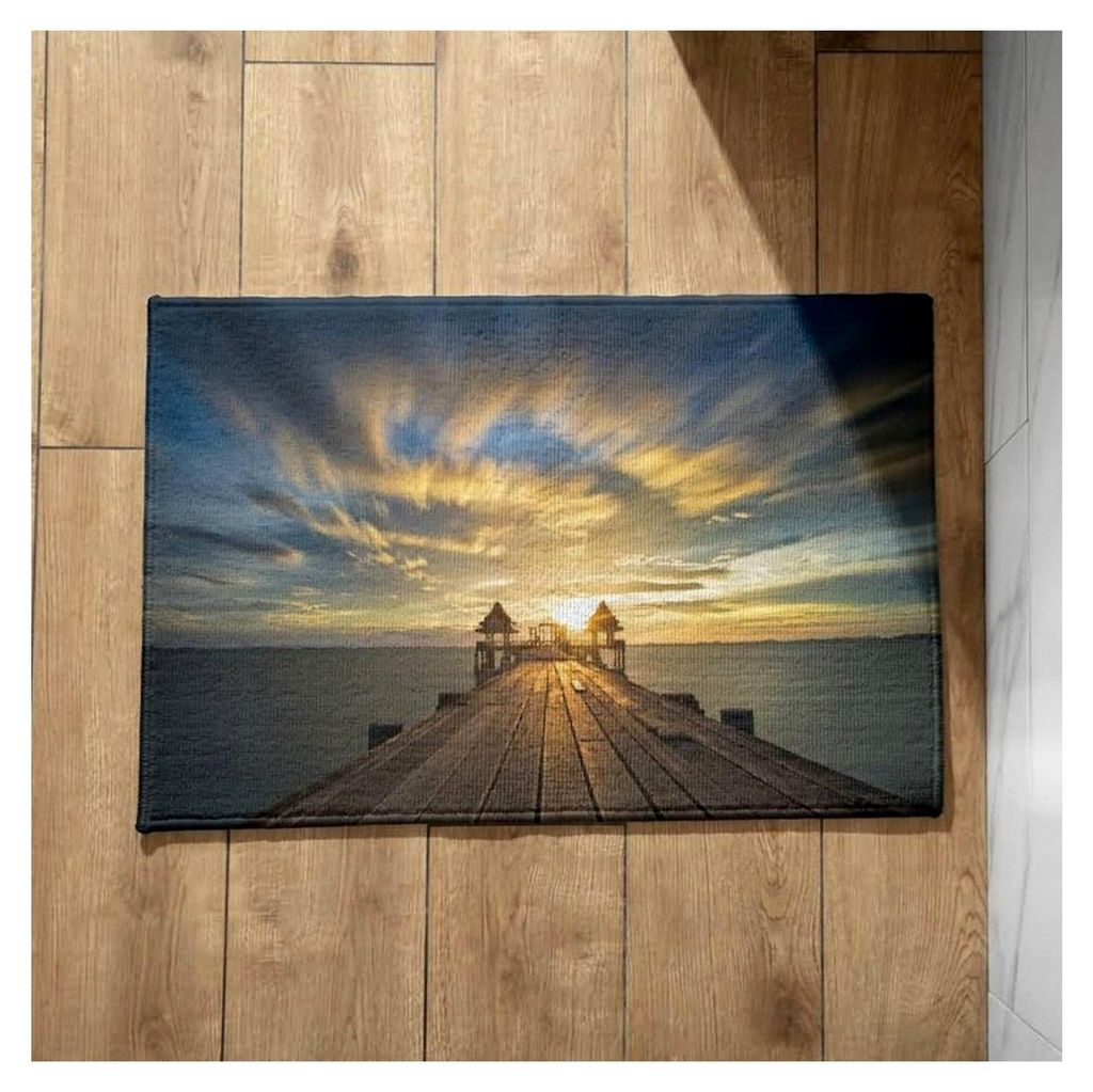 Rutschfeste Fußmatten aus Naturholzbrücke in Meeresdämmerung, Schmutzfangmatte XXL für Innen und Außen, Größe 50x80 cm