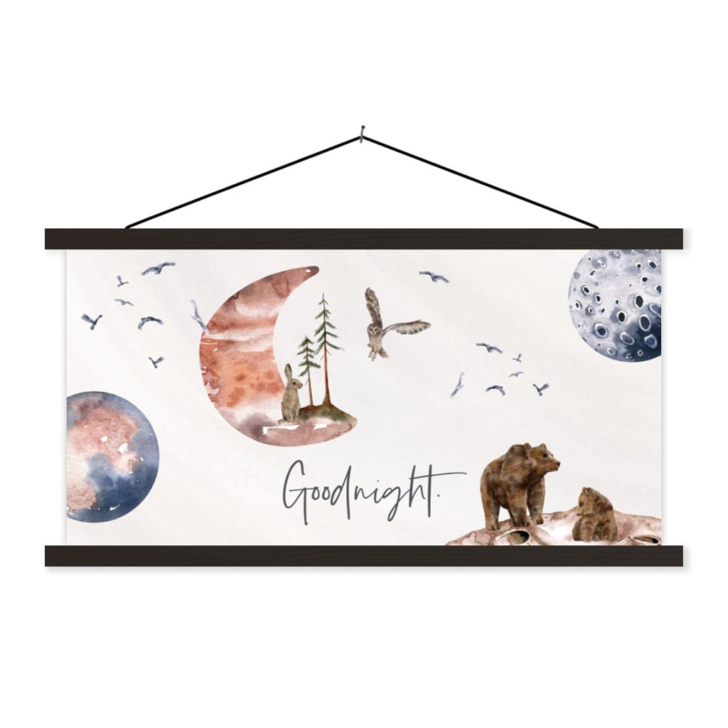 MuchoWow Textilposter Zitate - Gute Nacht - Sprichwörter - Kinder - Jungen - Mädchen - Kind 150x75 cm mit schwarzem Rahmen - Posterleiste