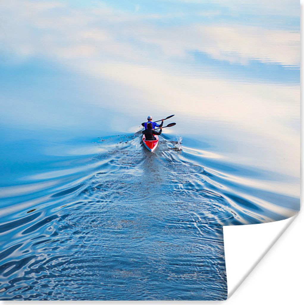 MuchoWow Poster Ein Mann rudert in einem roten Ruderboot 30x30 cm - Wandposter - Printing