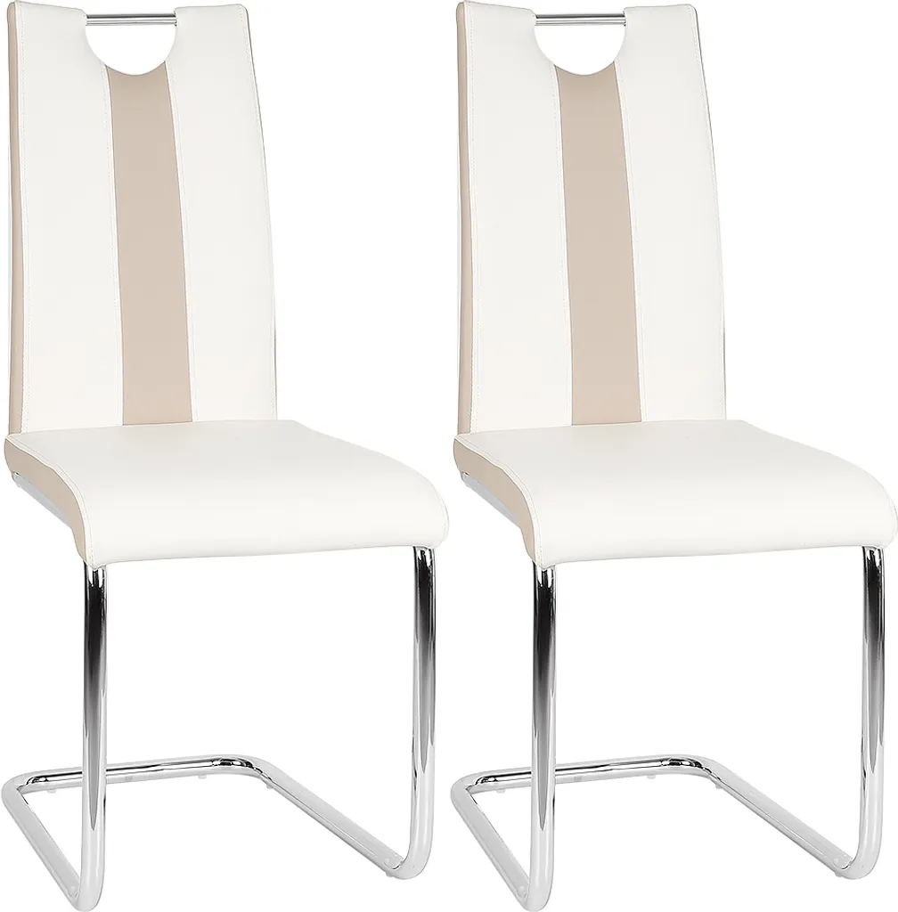 Lot de 2 chaises de salle à manger en similicuir beige et métal blanc