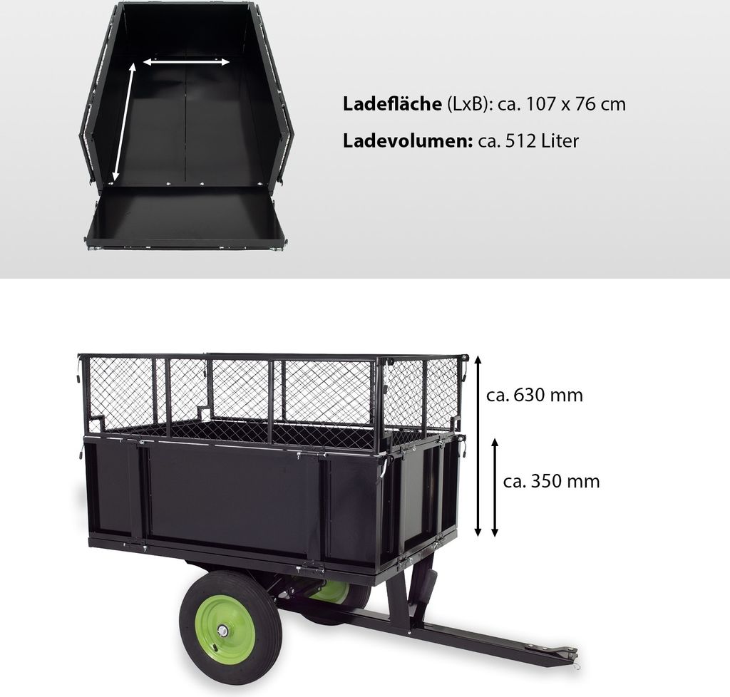 Rasentraktor Anhänger Kippanhänger 300 kg kippbar mit Produktbild 9