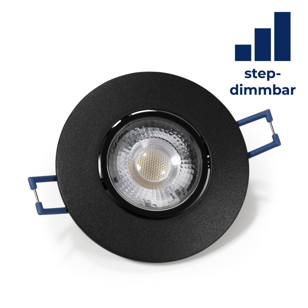 LED Einbauleuchte step dimbar warmweiß 3000K | McShine EL-313D | schwarzer Rahmen 4,5W, schwenkbar 450 Lumen, Ø90x25mm