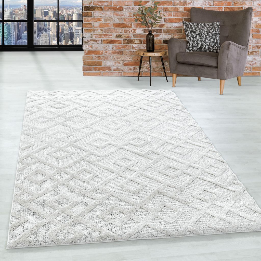 Homebyhome Teppich Wohnzimmer Hoch-Tief Effekt 3D Optik Skandinavische Boho Design Elegante Hochflor Teppich Flauschig Grösse 280x370 cm