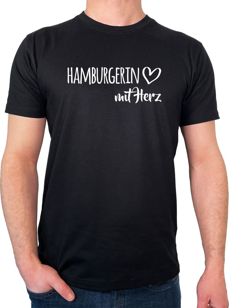 Huuraa Herren T-Shirt Hamburgerin mit Herz XXL Black Bio Baumwolle Fairtrade Herrenshirt Geschenkidee