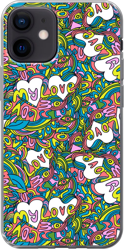 MuchoWow Handyhülle Schutzhülle Hülle für Telefoonhoesje iPhone 12 Mädchen - Liebe - Muster - Liebe - Kinder - Kinder Silikon Softcase Handy...
