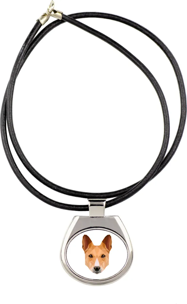 Collana Basenji Art-Dog: Ciondolo con Foto e Scritta Geometrica Originale