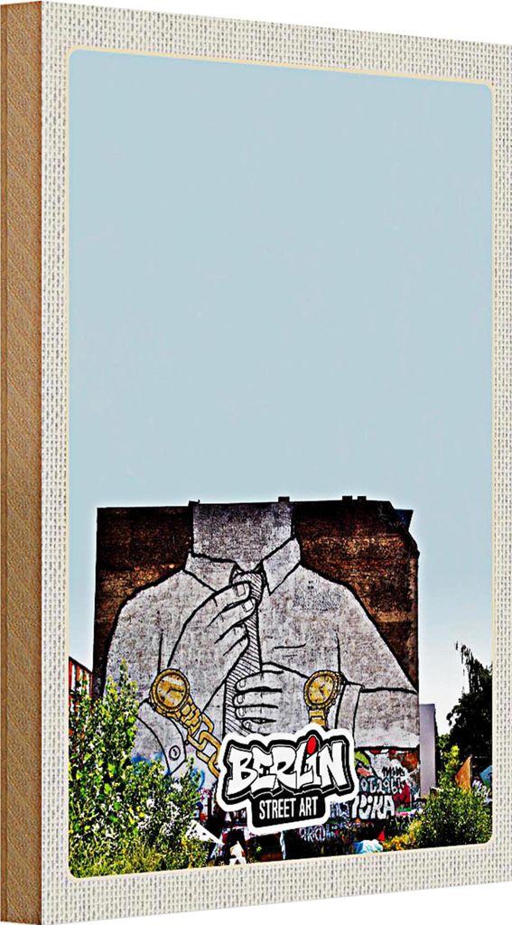 Holzschild Reise 20x30cm Berlin Kreuzberg Graffiti Geschäftsmann