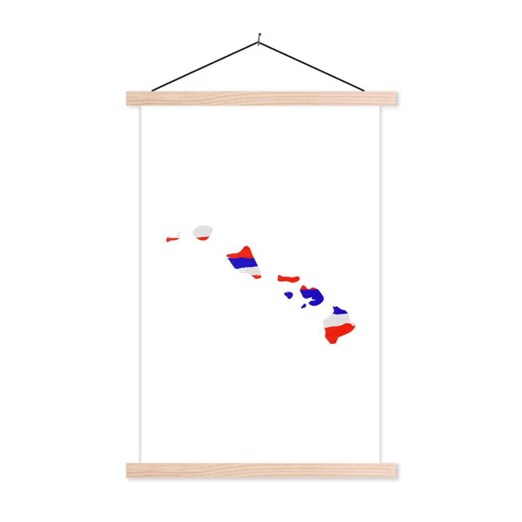 MuchoWow Textilposter Hawaii - Karte - Flagge 40x60 cm mit holzfarbenen Rahmen - Poster