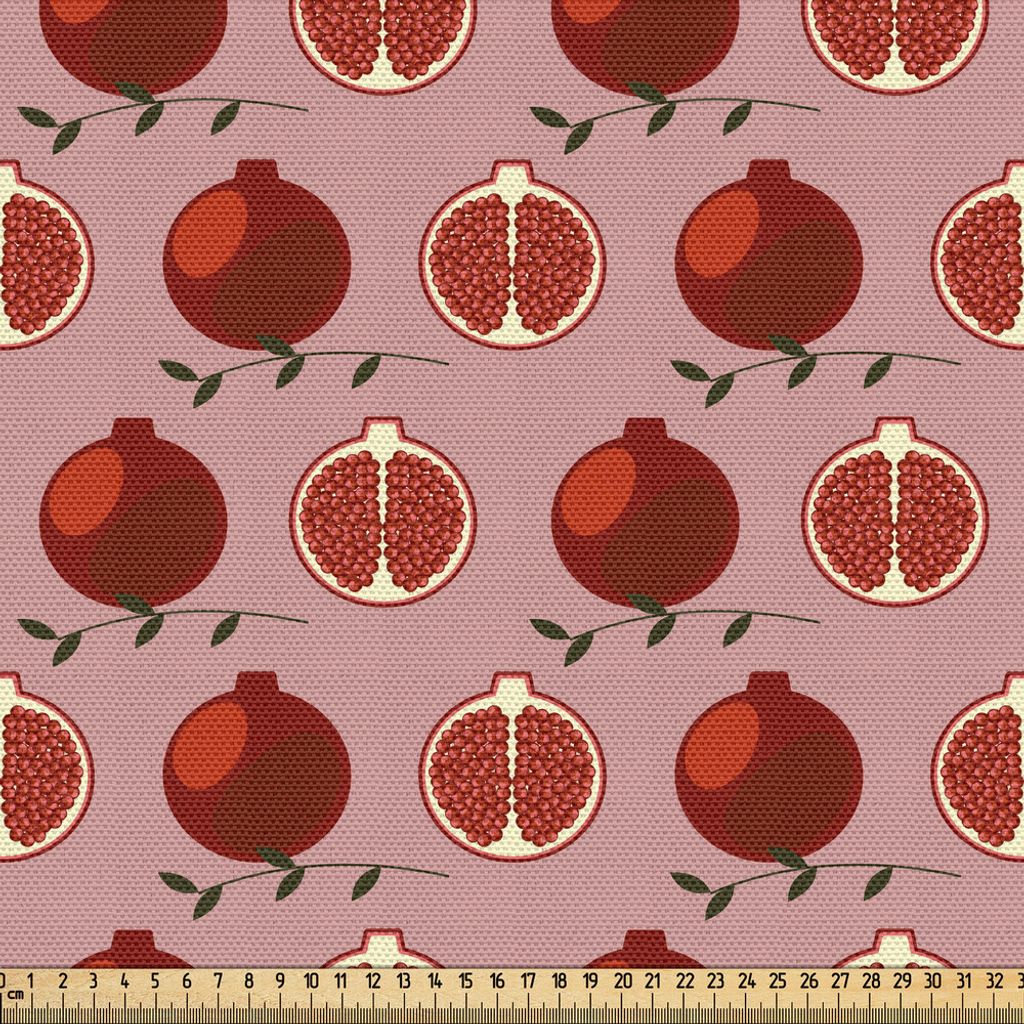 ABAKUHAUS Granatapfel Gewebe als Meterware, Repetitive Saftig und gesunde Früchte Entlang Reisig Anordnungsmuster, 3 M (148 x 300 cm), Schamesröt...