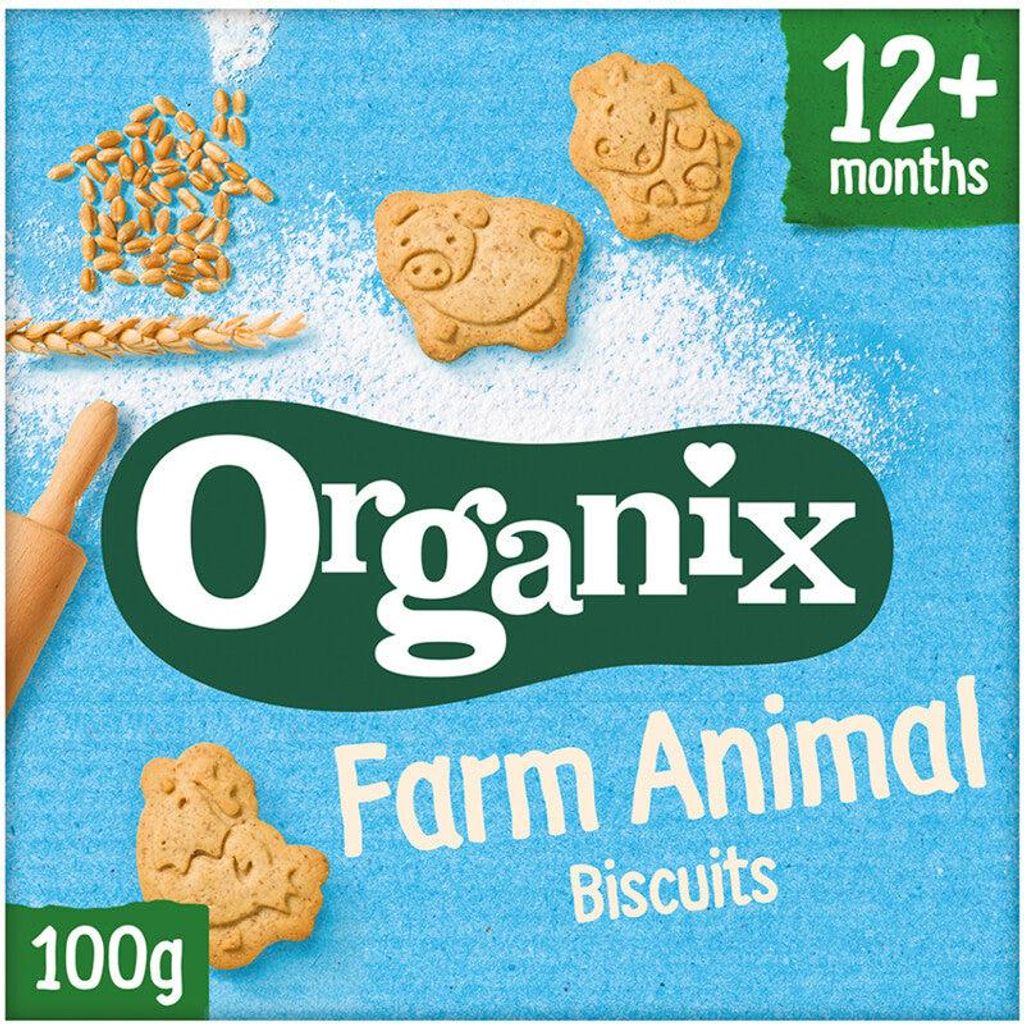 Organix Farm Animal Biscuits, Keks, Haferflocken, Gluten, Weizen, Wholegrain Wheat Flour 31.3% Wheat Flour 31.3% Grape Juice Concentrate 26.8% Sunf...
