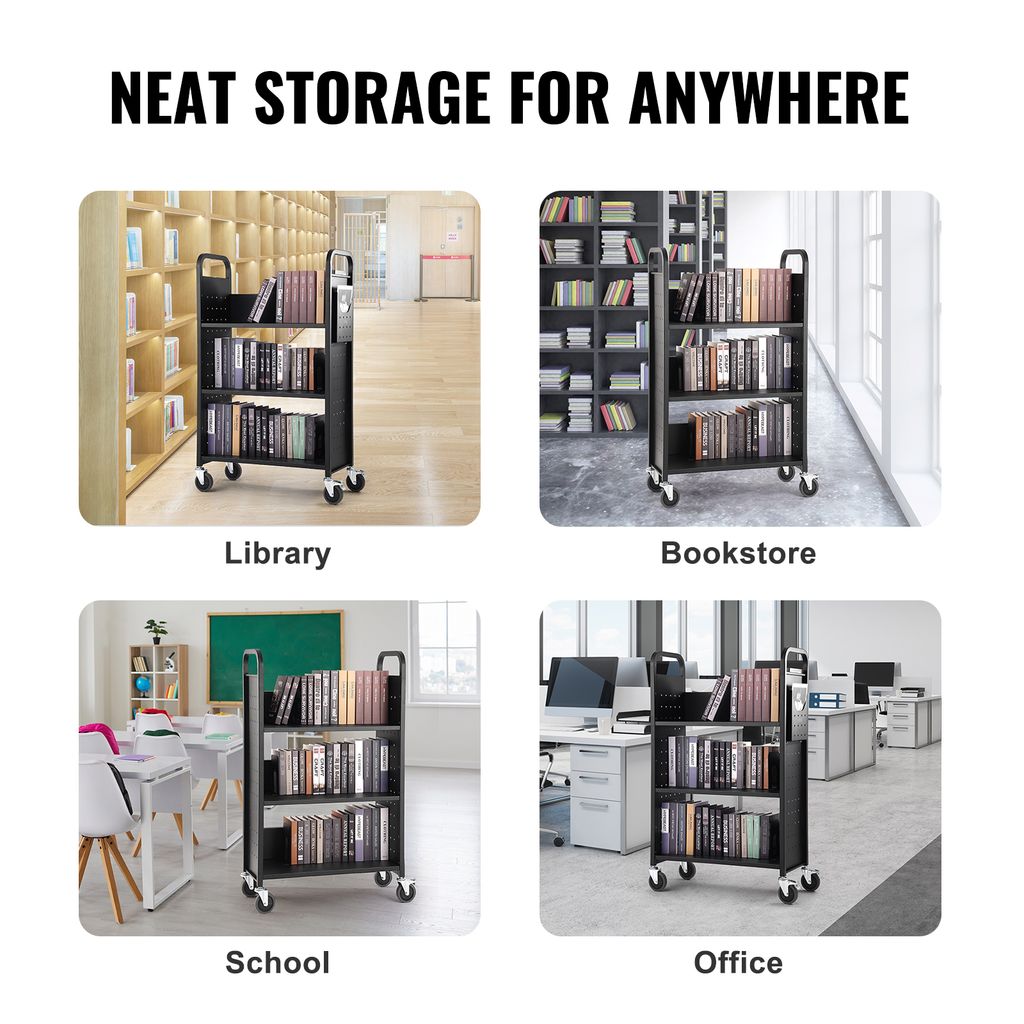 VEVOR Bücherwagen Mit 159 Kg Tragkraft - Rollbares 3-stöckiges Regal Für Büro, Schule & Zuhause