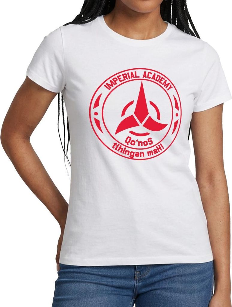 Spreadshirt Star Trek Discovery Klingone Qo'noS Academy Frauen T-Shirt, M, Weiß