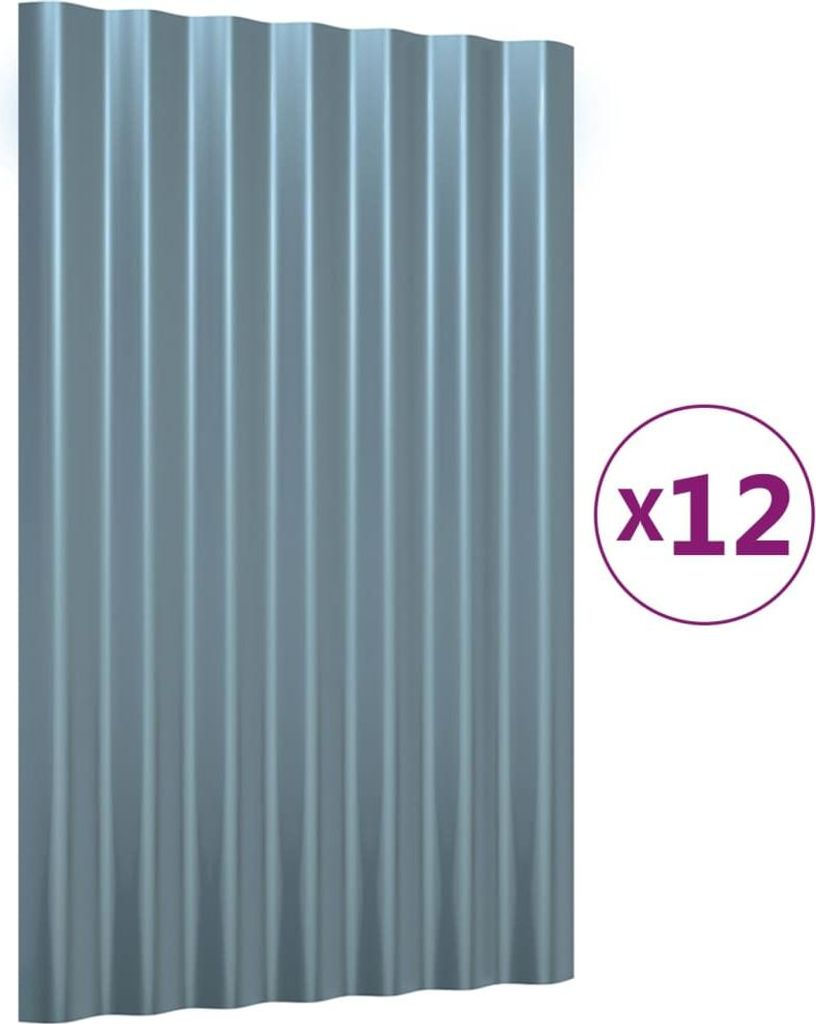 Dachpaneele 12 Stk. Verzinkter Stahl Grau 60x36 cm