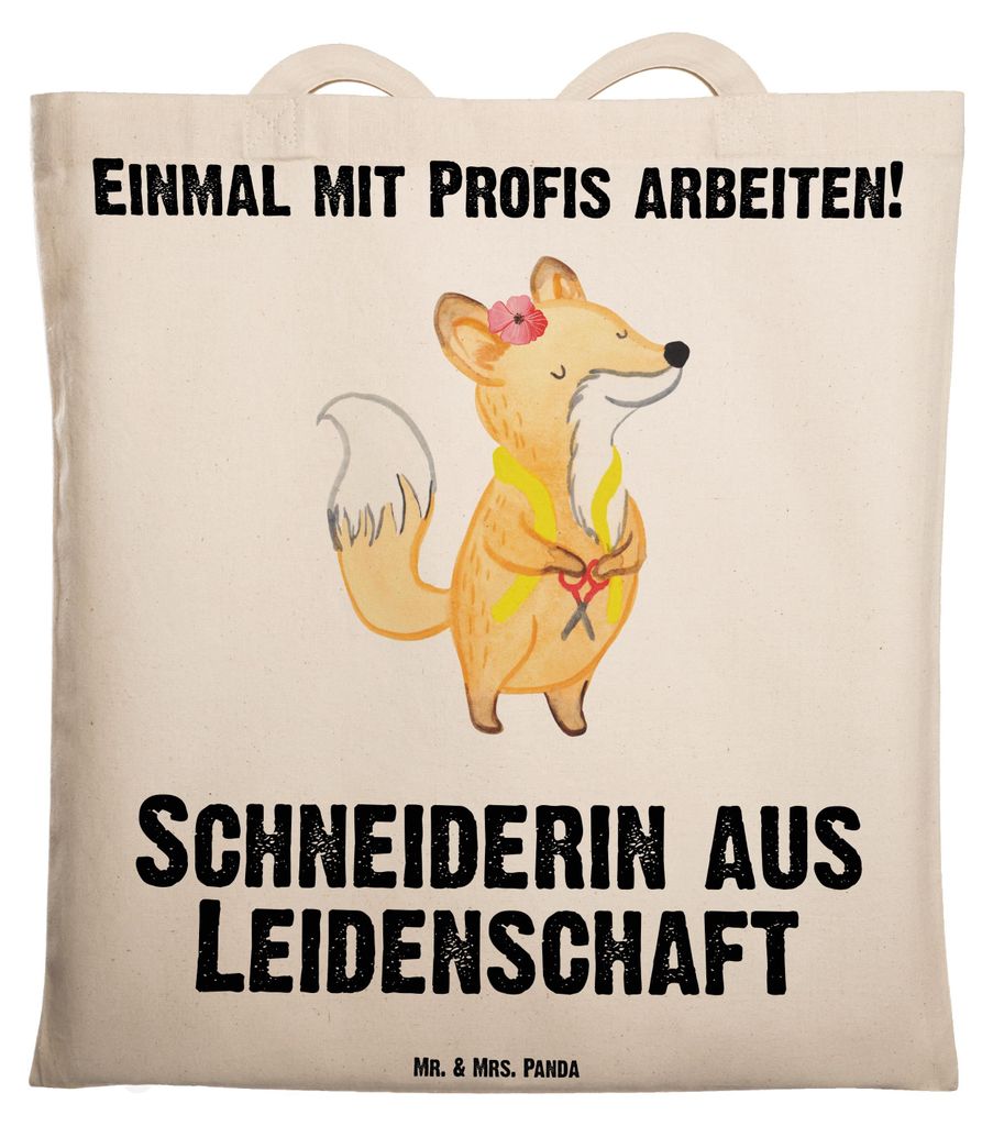 Mr. & Mrs. Panda Jutebeutel Schneiderin Leidenschaft - Transparent - Geschenk, Beutel, totebag, Shopping Tasche, dokumententasche, Tote Bag