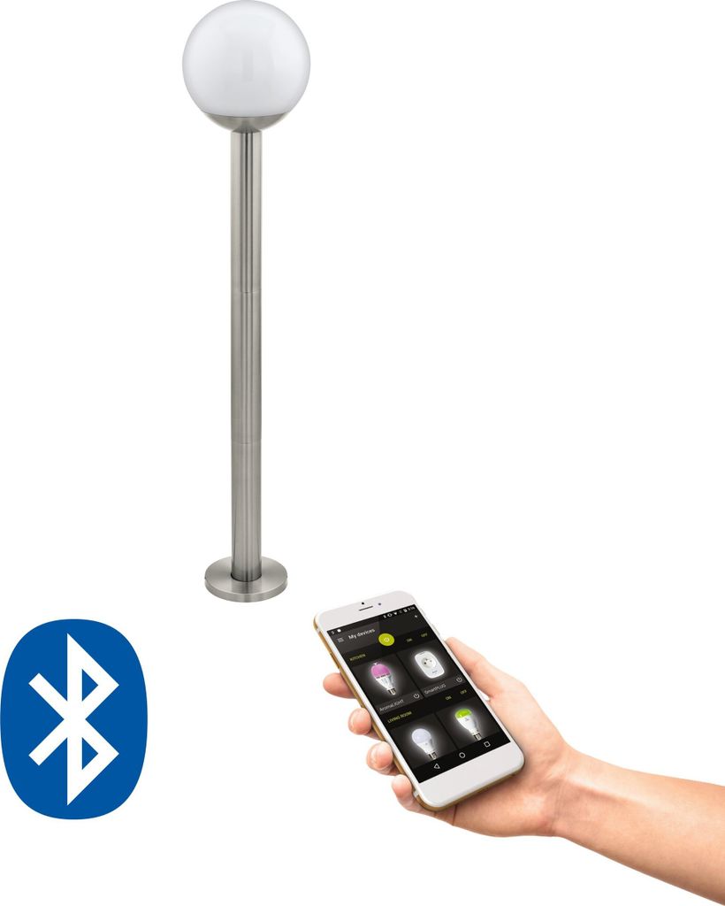 EGLO crosslink LED-Außen-Stehlampe NISIA-C, Smart Home Außenleuchte, Wegeleuchte aus Edelstahl und Kunststoff, Silber, Weiß, warmweiß, dimmbar, IP44