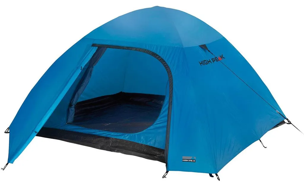 Tente Kiruna 4 High Peak MR78259, abri camping bleu et gris 4 places