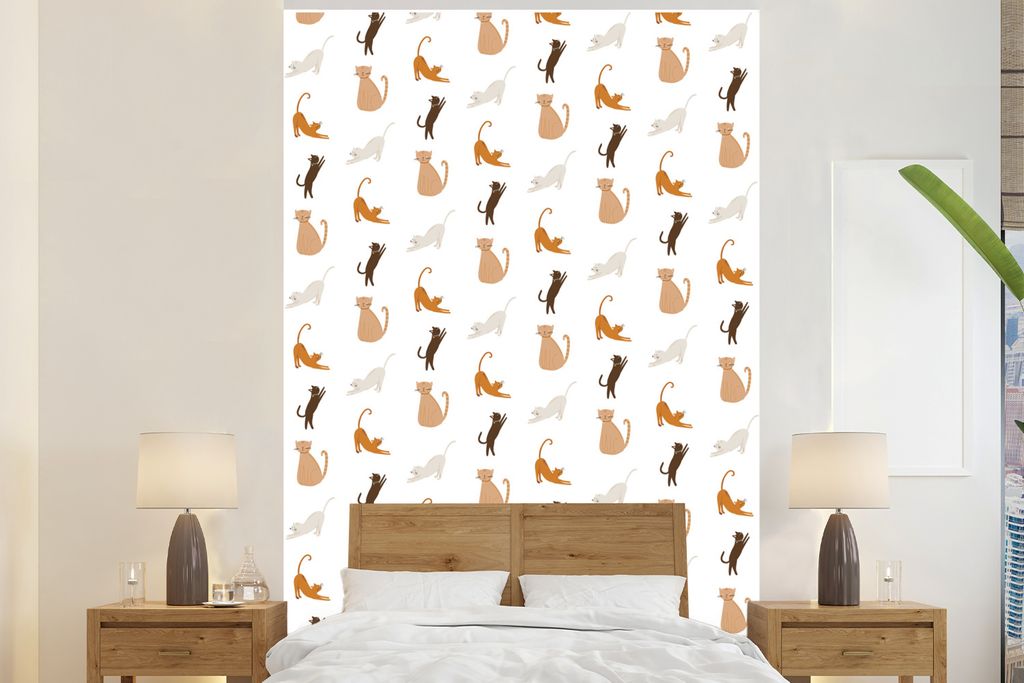 MuchoWow Fototapete für Wohnzimmer oder Schlafzimmer Wandtapete Vinyl Motivtapete Katzen - Farben - Muster - 180x280 cm - Wallpaper
