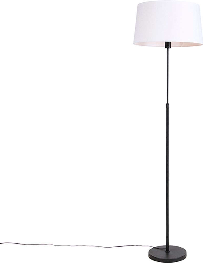 QAZQA - Modern Schwarze Stehlampe mit weißem Leinenschirm 45 cm verstellbar - Parte I Wohnzimmer I Schlafzimmer - Stahl Rund I Länglich I Zylinde...
