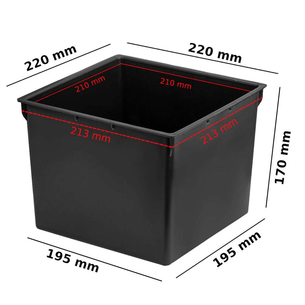 GROWMANIA Pflanztopf Quadratisch, 11 Liter, Schwarz (5 Stück) - Recycelter Kunststoff Für Pflanzen & Blumen