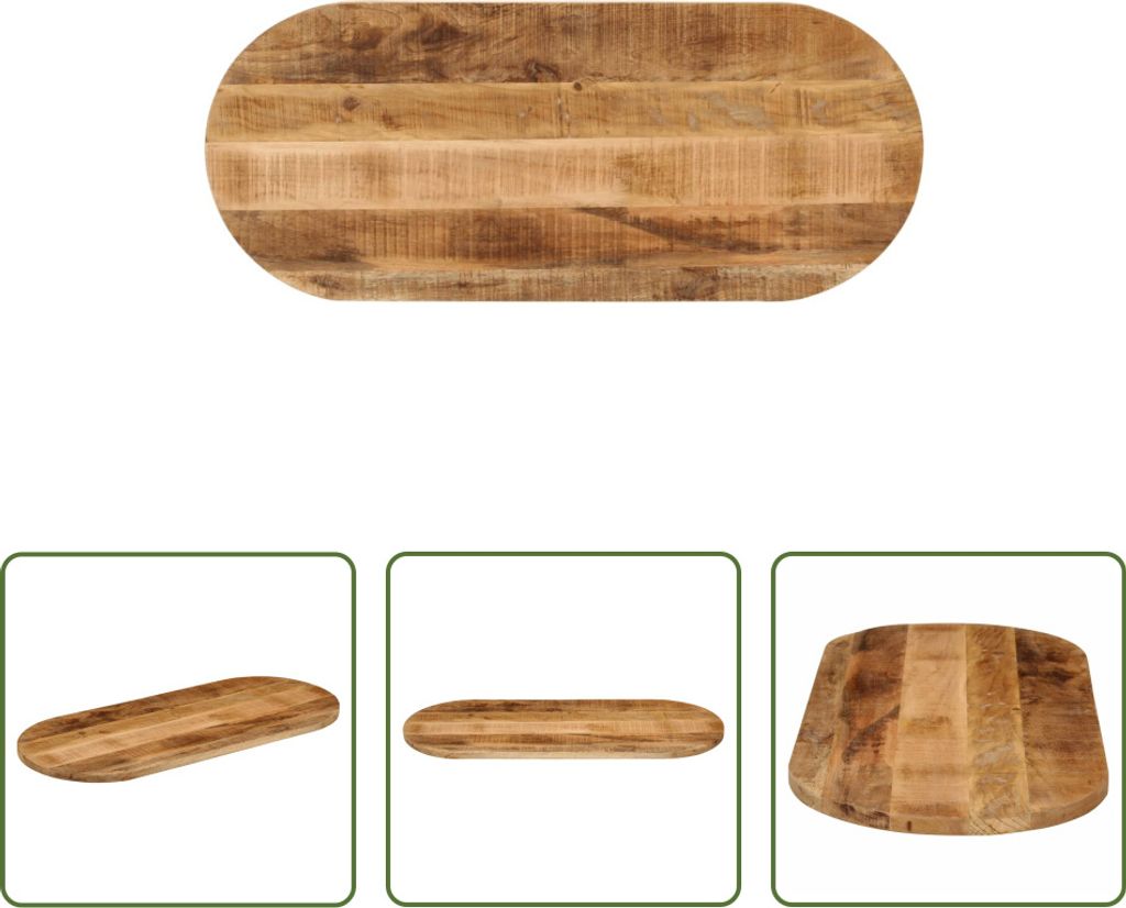The Living Store Tischplatte 120x50x3,8 cm Oval Raues Massives Mangoholz