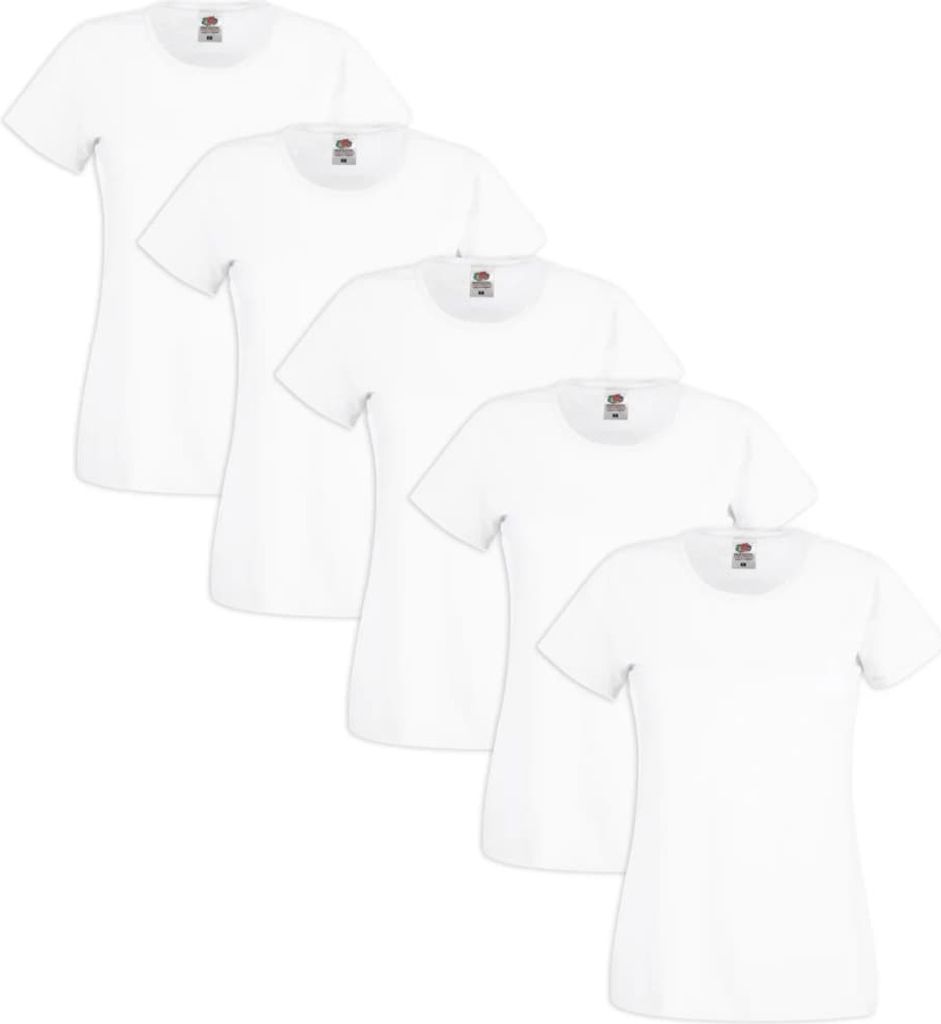 Fruit of the Loom Damen T-Shirt 5 Stk. Rundausschnitt Baumwolle Weiß M