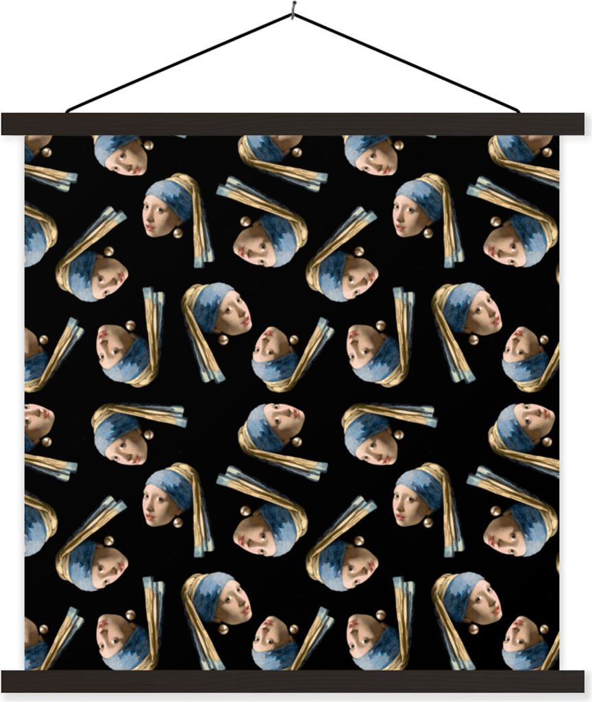 MuchoWow Textilposter Schnittmuster - Das Mädchen mit dem Perlenohrring - Vermeer 60x60 cm mit schwarzem Rahmen - Posteraufhänger