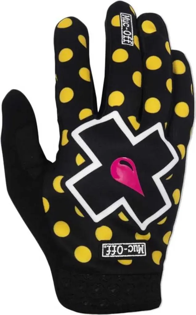 Gants Muc-Off Jaunes à Pois M - Tissu Respirant et Paume Antidérapante
