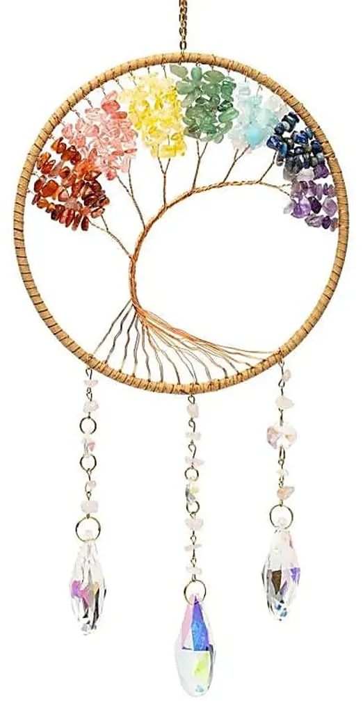 Suspension Suncatcher Arbre de Vie et Cristaux Chakra pour Fenêtre