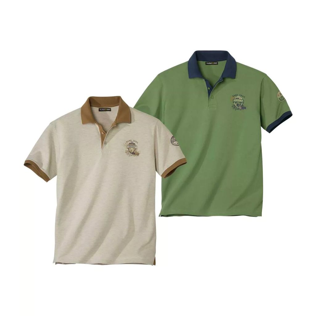 Atlas For Men - Poloshirt für Herren (2er-Pack) kurzärmlig AF485 (XL) (Beige/Grün)