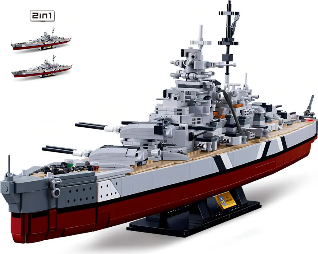 Jeu de Construction Cuirassé Bismarck 2in1 pour Passionné d'Histoire Mer