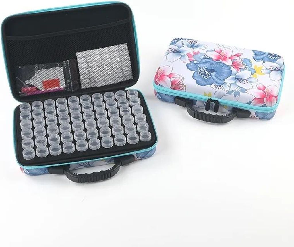Diamant-Stickwerkzeug-Set, Behälter - Blumenkoffer - 67-teilig