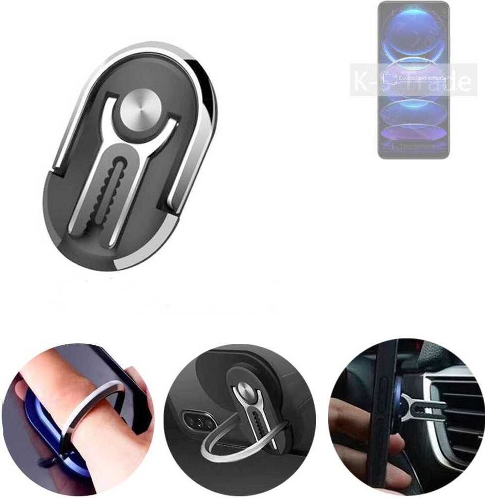K-S-Trade 3in1 Smartphone-Ring Handy-Ring kompatibel mit Xiaomi Redmi Note 12 Fingerhalterung Handyring Tischständer Lüftungsgitter-Halterung Tisch