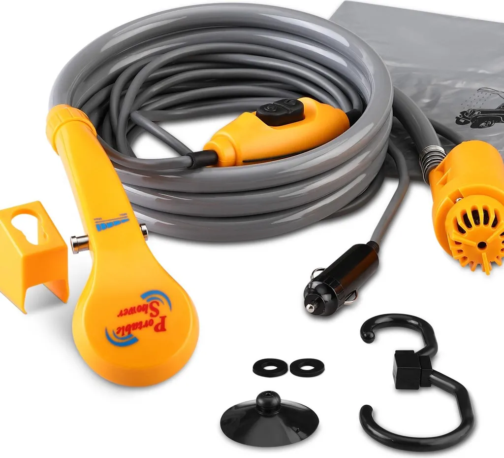 Douche de camping 12V à pression réglable et câble long de 5m pro