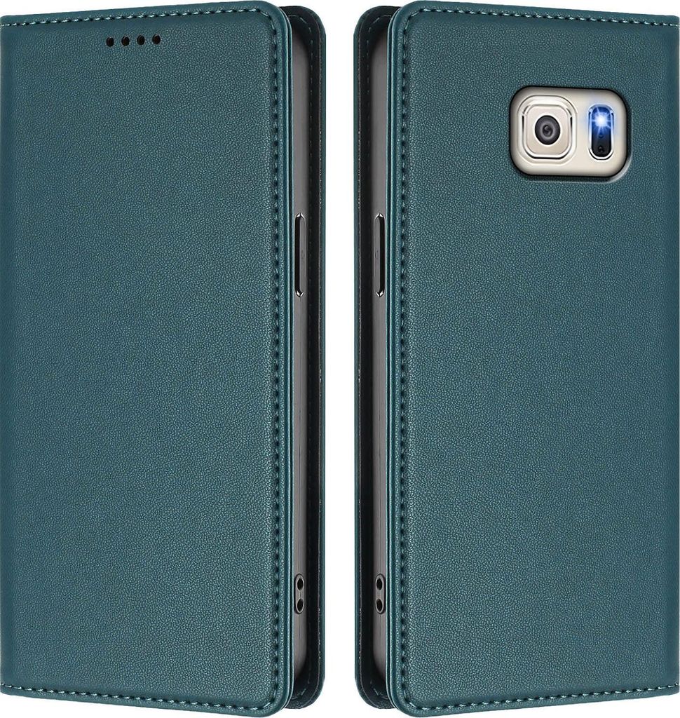 Handyhülle für Samsung Galaxy S6 Edge, Kunstleder Klapphülle Stoßfeste Magnetische Hülle mit Ständer Grün