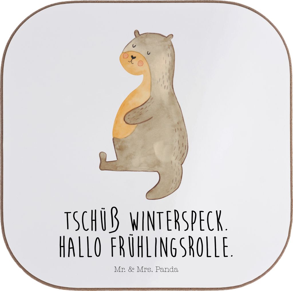Mr. & Mrs. Panda Tassen Untersetzer Otter Bauch - Weiß - Geschenk, gläseruntersetzer, Sportmuffel, Tischuntersetzer, bieruntersetzer, für Gläse...