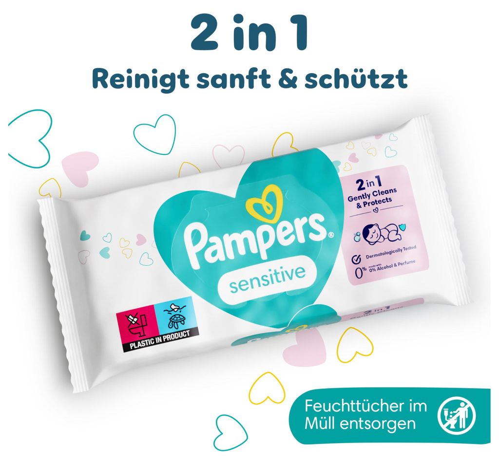 Pampers® 8001841063188 Feuchttücher sensitive 1-lagig weiß, Productafbeelding 