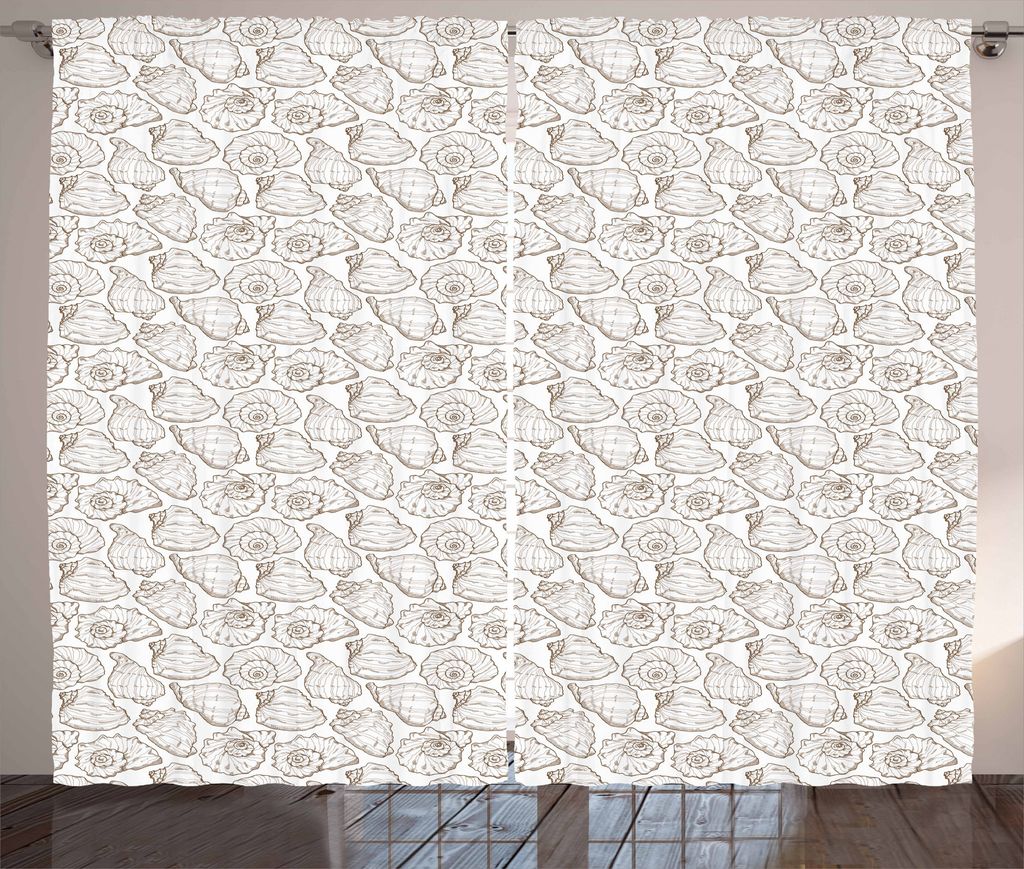 ABAKUHAUS Shells Rustikaler Gardine, Illustration von Conchs, Schlafzimmer Kräuselband Vorhang mit Schlaufen und Haken, 280 x 175 cm, Dunkle Taupe...