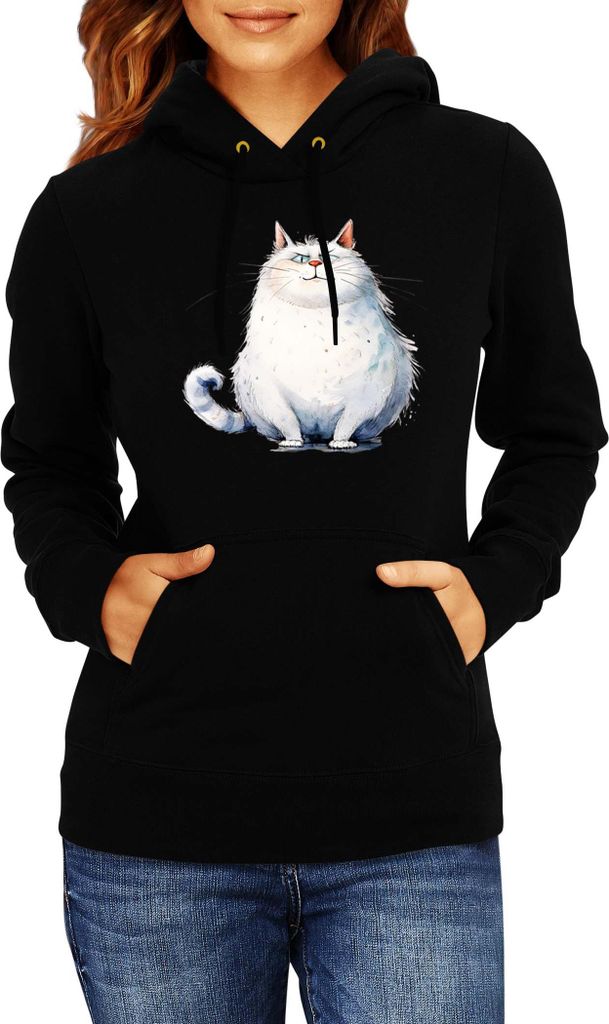 Damen Kapuzenpullover Funny Cats Breeds Fat Cat Cat, Lady XL / Schwarz