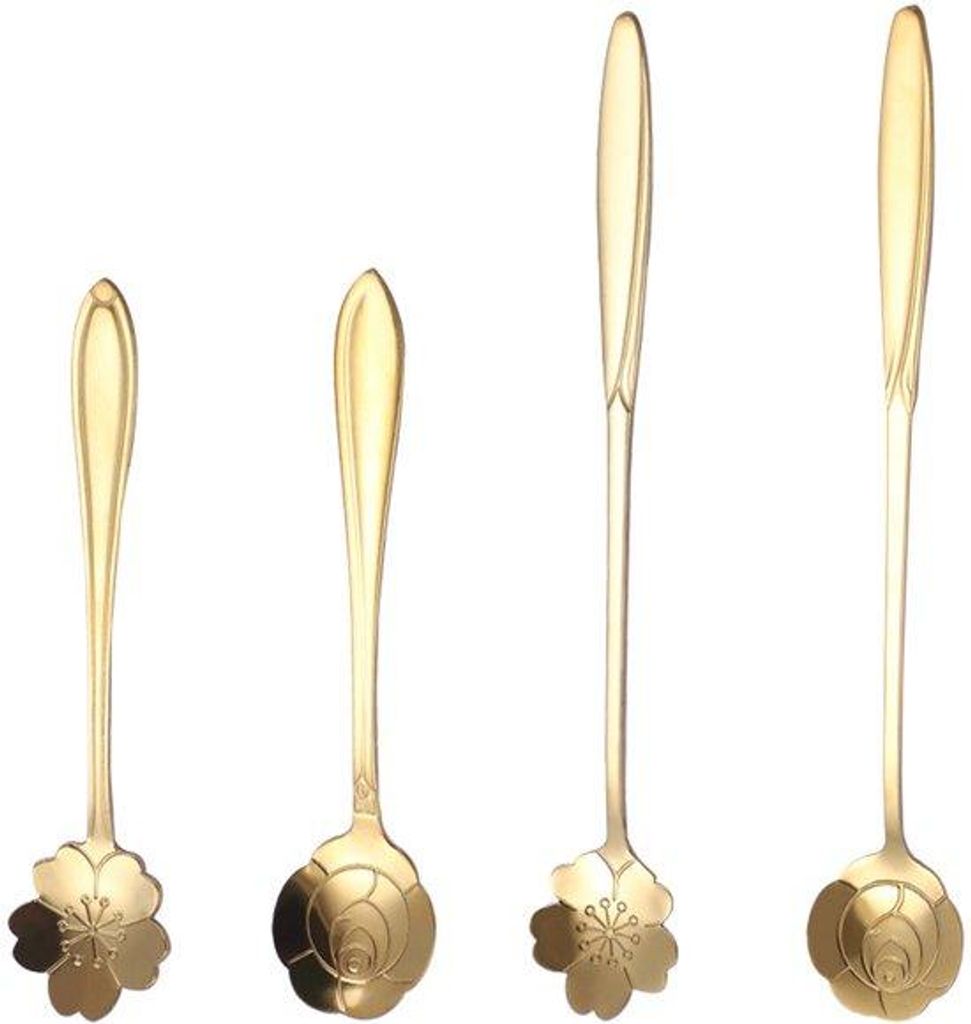 4-teilige Blumenform-Süßsteller, Dessert-, Kaffee-, Eis- und Tee-Löffel.