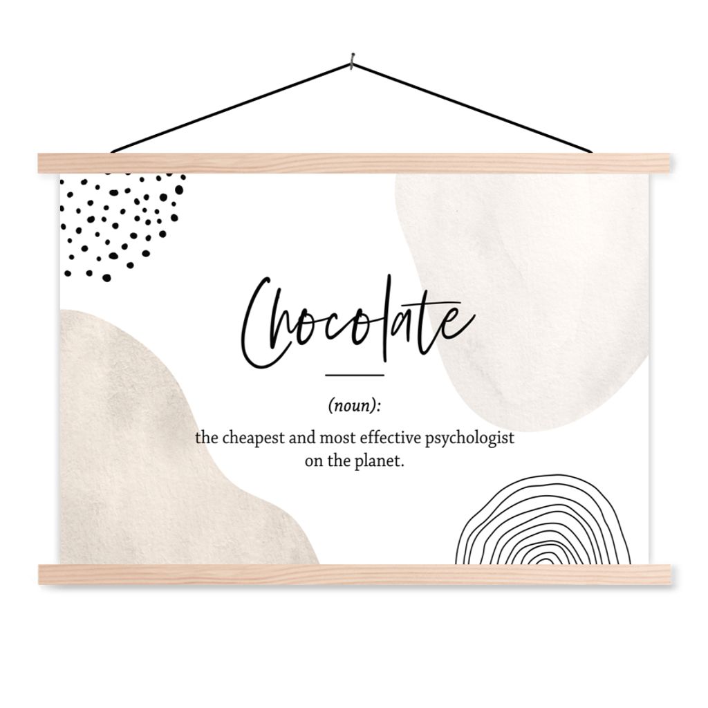 MuchoWow Textilposter Sprichwörter - Schokolade - Zitate - Wörterbuch - Definition Schokolade 120x80 cm mit holzfarbenen Rahmen - Aufhängeset