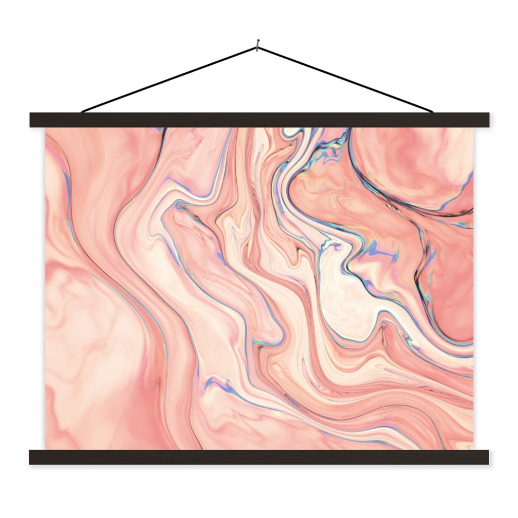 MuchoWow Textilposter Marmor - Pastell - Rosa - Blau - Marmoroptik - Abstrakt 150x113 cm mit schwarzem Rahmen - Wohnzimmer