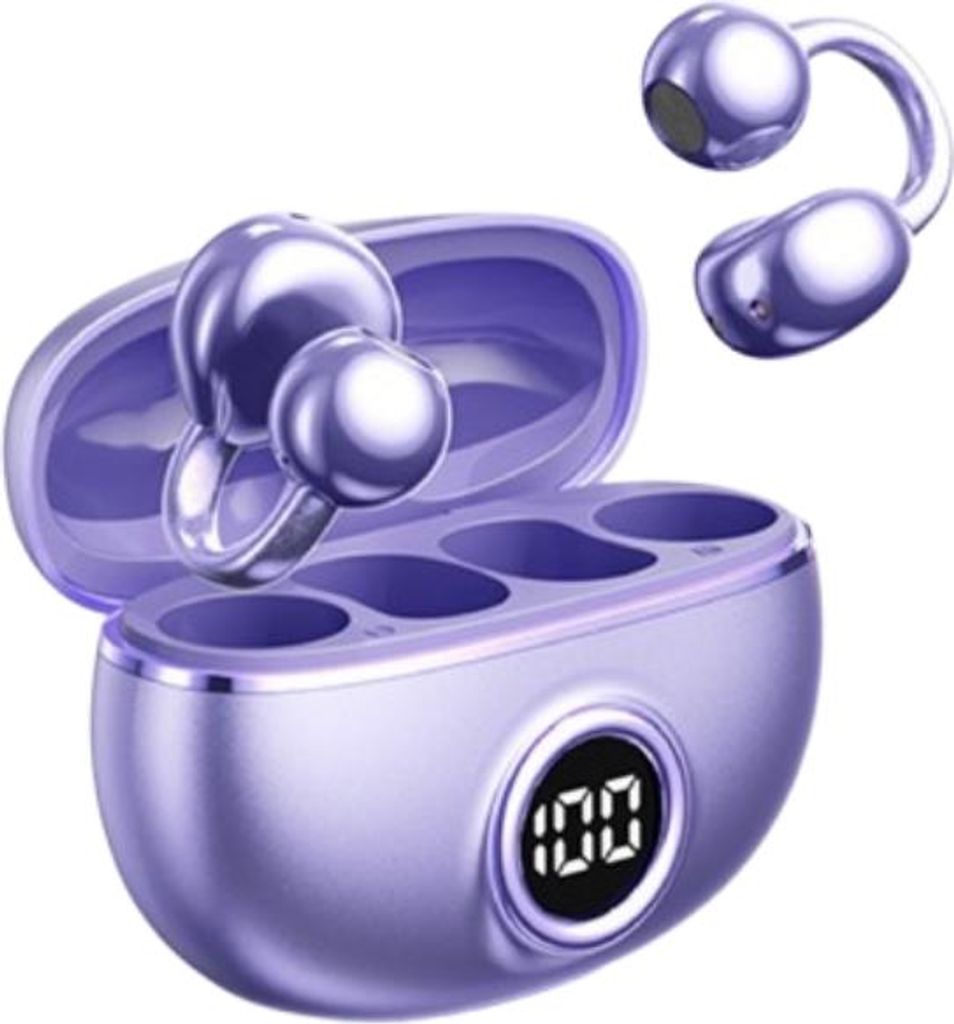 INF Kabellose Knochenschall Kopfhörer mit Digitalanzeige, Open-Ear Design Violett