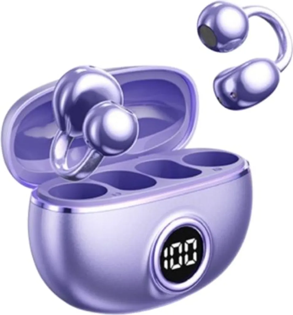 INF Kabellose Knochenschall Kopfhörer mit Digitalanzeige, Open-Ear Design Violett