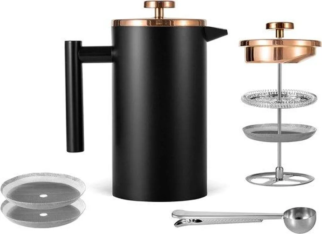 Cafetière à piston pour bureau et voyage 600 ml - Inox noir incassable