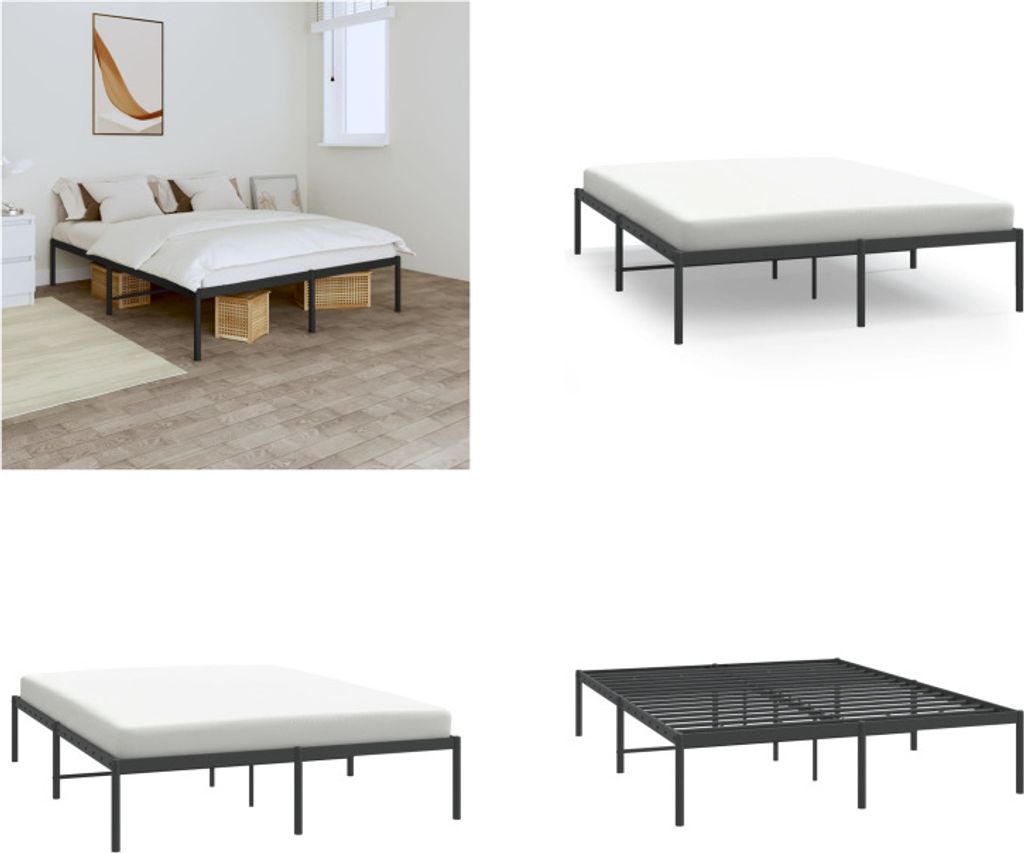 vidaXL Bettgestell Metall Schwarz 150x200 cm - Bettgestell - Bettgestelle - Bettrahmen - Bett