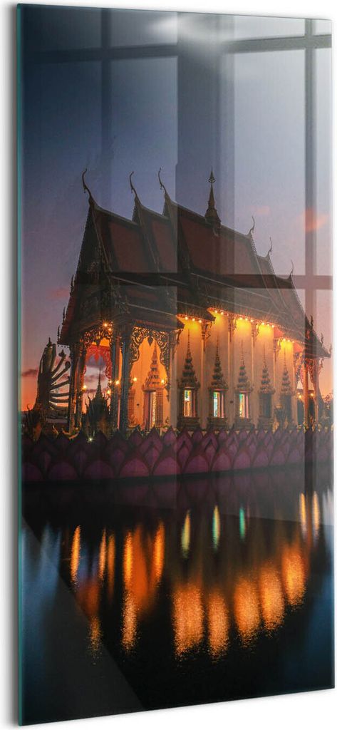 Designer Glasbild - Wandbild - Glas Bild - 50x100 cm - Tempel In Bangkok