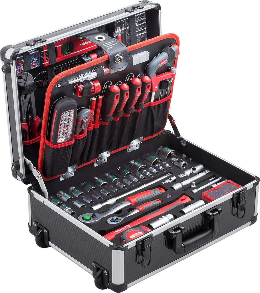Caisse à outils complète 156 pièces noire avec trolley transportable